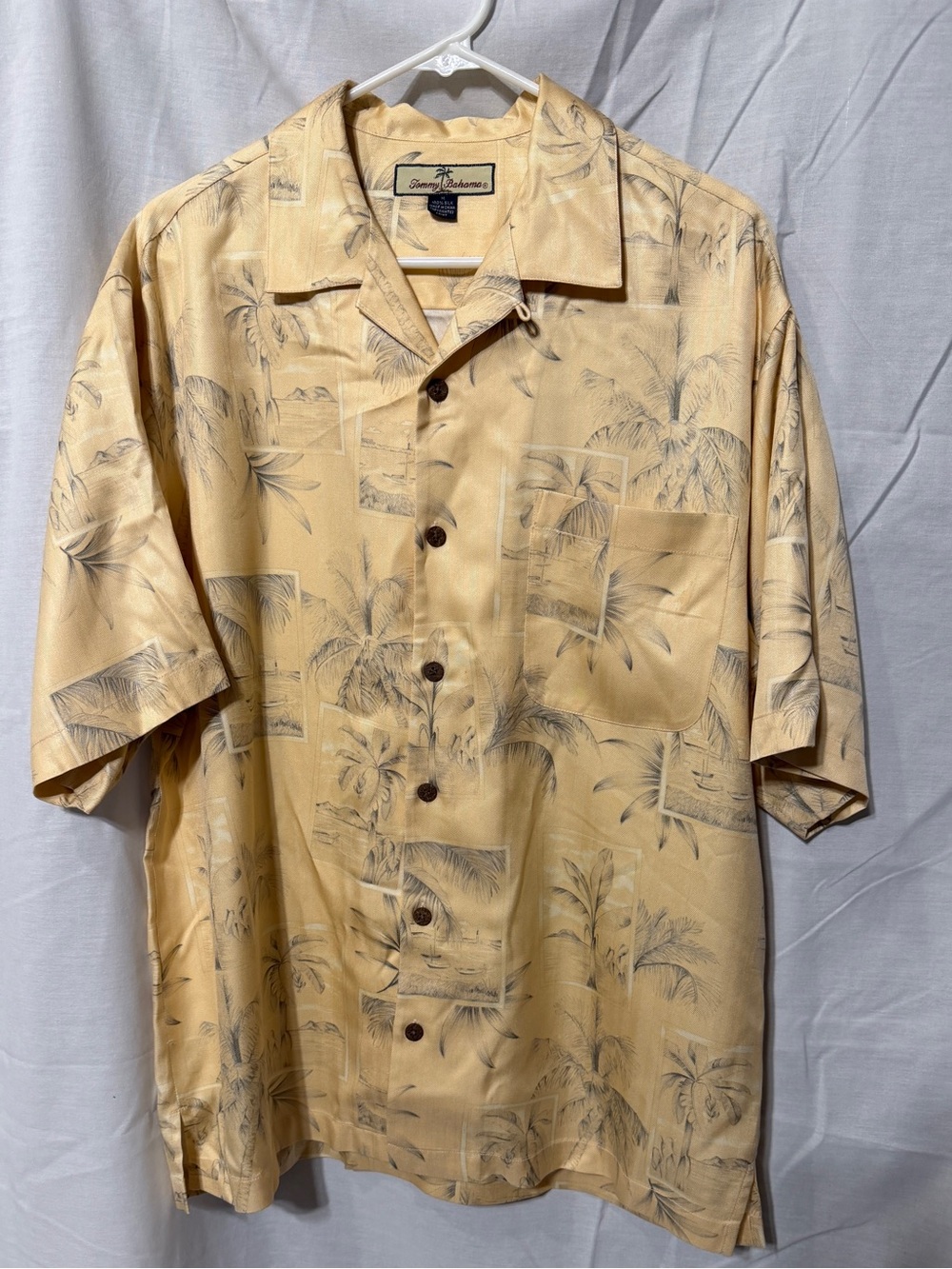 Tommy Bahama Pale Yellow Tropical Camp Shirt with Palm Print